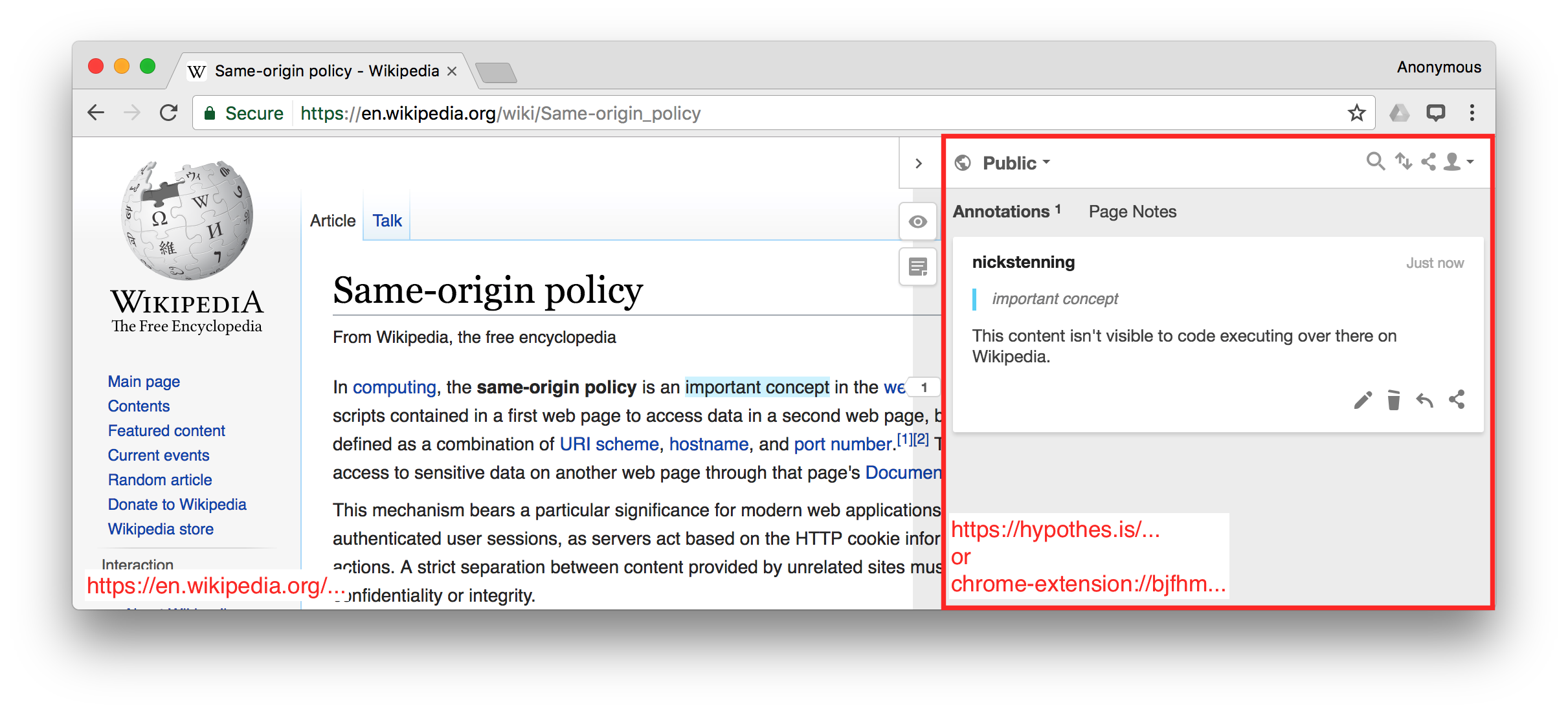 Same Origin Policy. Screenshot of webpage.